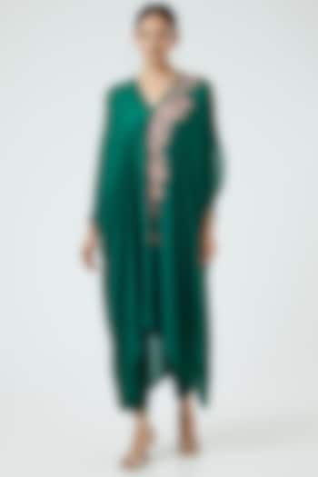 Emerald Green Embroidered Kaftan Set by Half Full Curve