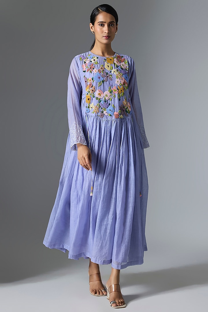Lilac Fine Chanderi Long Anarkali Cocktail Dress by Half Full Curve at Pernia's Pop Up Shop