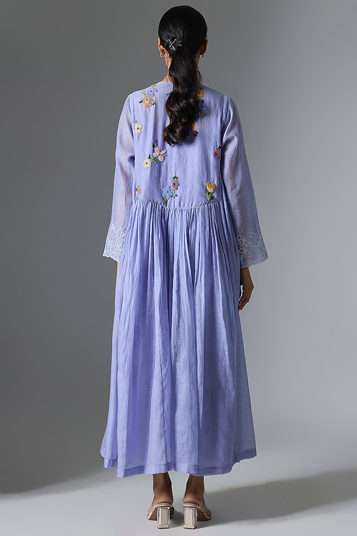 Lilac Fine Chanderi Long Anarkali Cocktail Dress by Half Full Curve at Pernia's Pop Up Shop