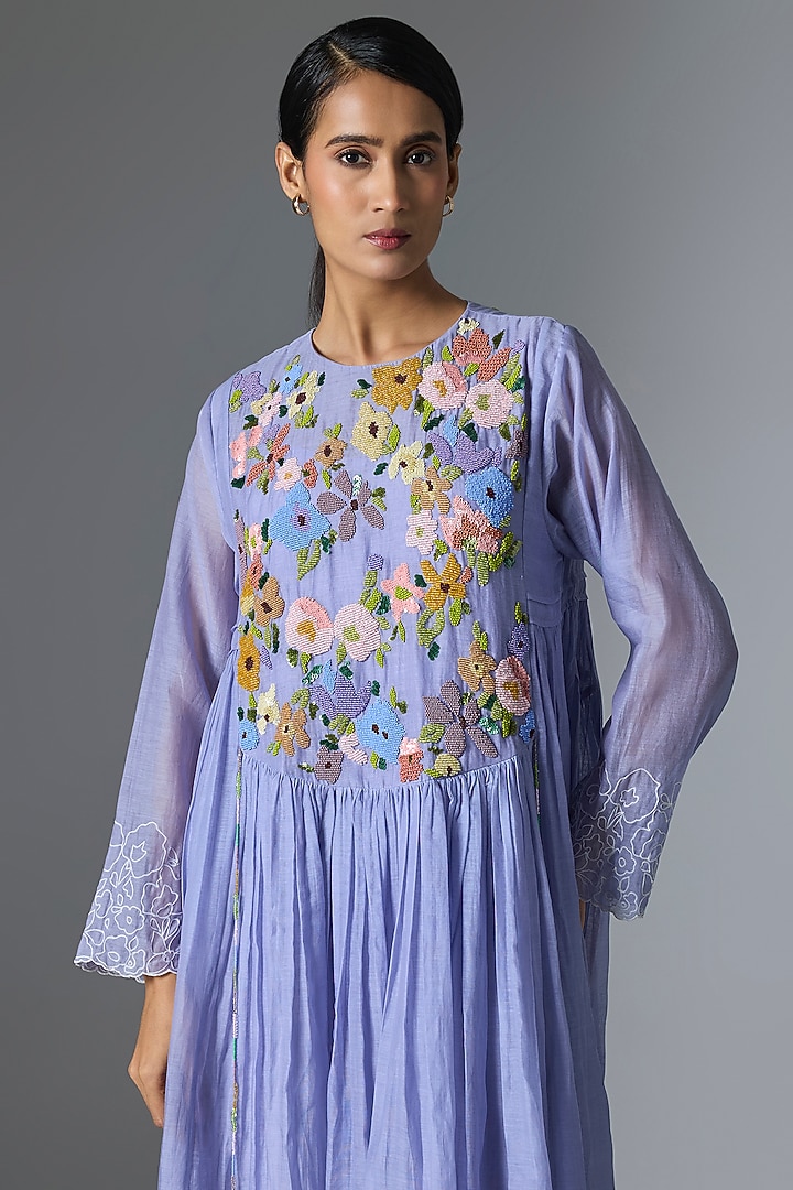 Lilac Fine Chanderi Long Anarkali Cocktail Dress by Half Full Curve at Pernia's Pop Up Shop