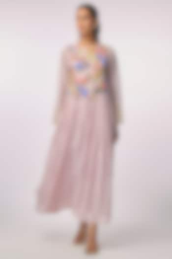 Pink Fine Chanderi Hand Embroidered Anarkali Cocktail Dress by Half Full Curve at Pernia's Pop Up Shop