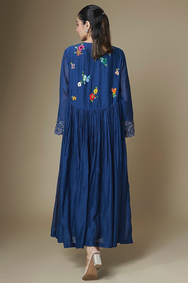 Blue Fine Chanderi Long Anarkali Cocktail Dress by Half Full Curve at Pernia's Pop Up Shop