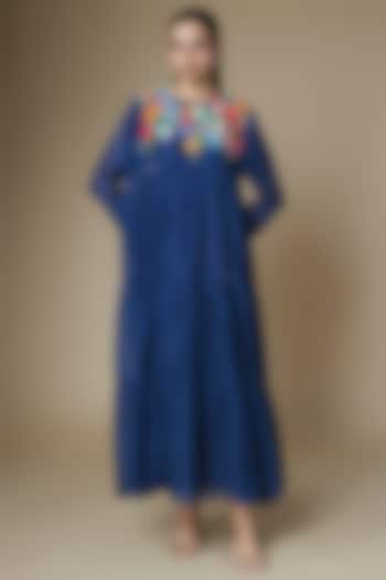Blue Fine Chanderi Tiered Vacation Dress by Half Full Curve at Pernia's Pop Up Shop