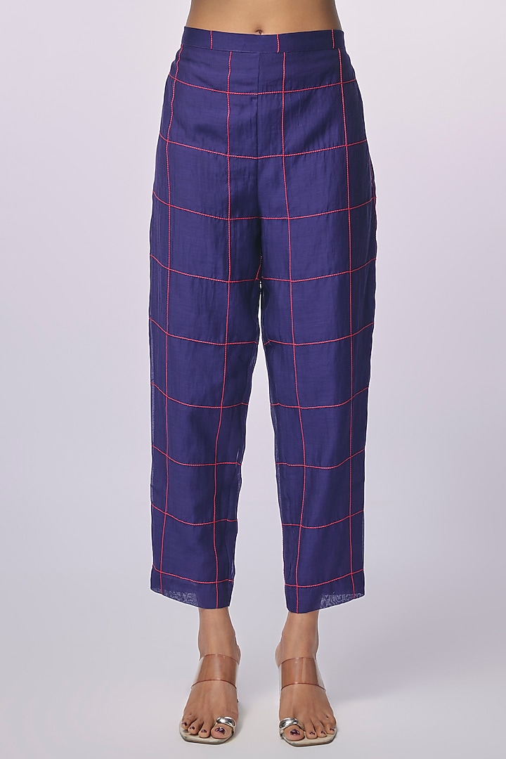 Blue Fine Chanderi Hand Embroidered Tiered Short Kurta Set by Half Full Curve at Pernia's Pop Up Shop