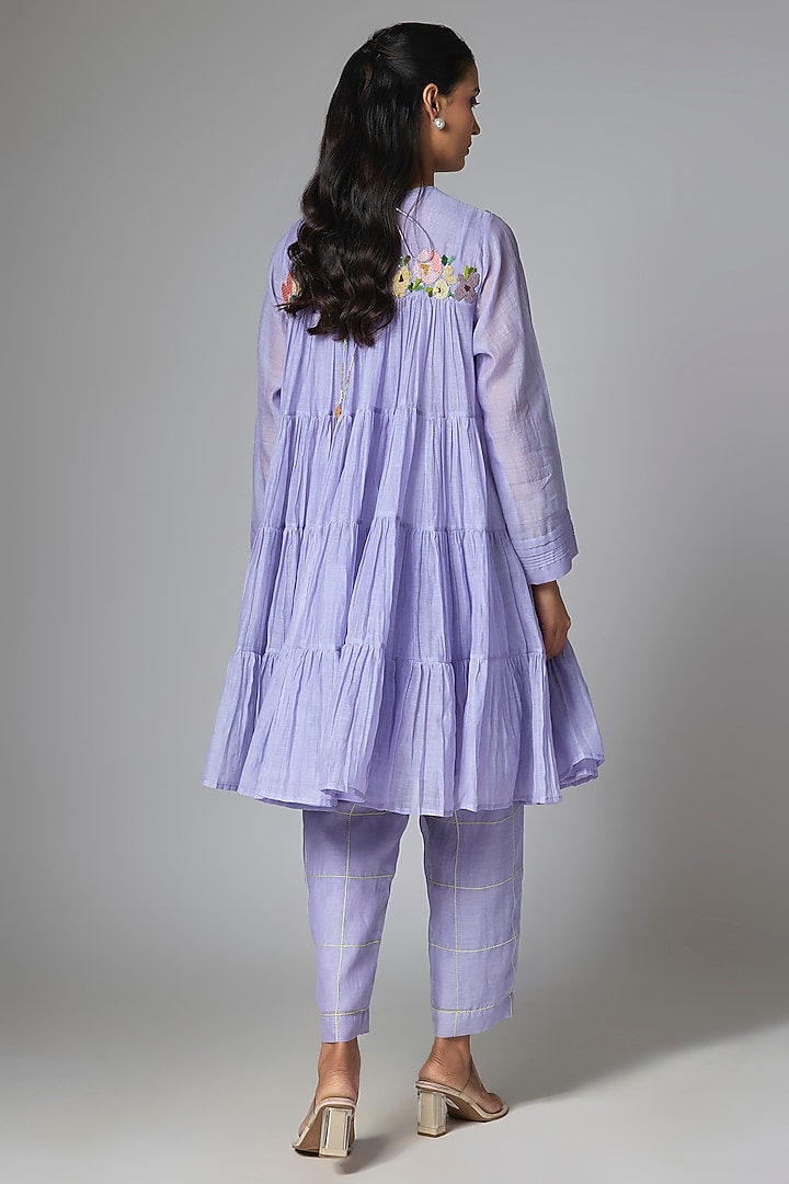 Lilac Fine Chanderi Tiered Short Kurta Set by Half Full Curve at Pernia's Pop Up Shop