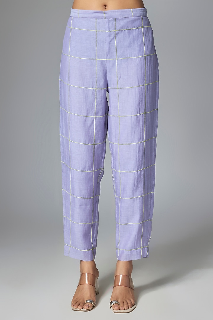 Lilac Fine Chanderi Tiered Short Kurta Set by Half Full Curve at Pernia's Pop Up Shop