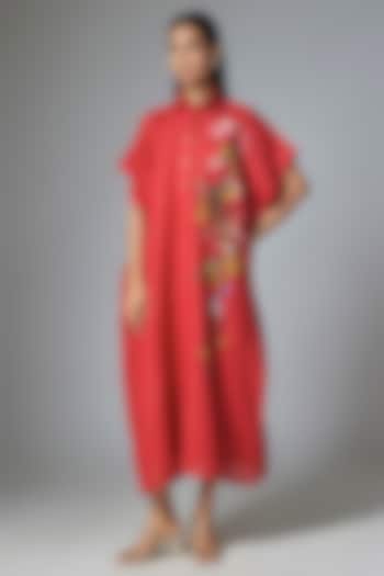 Red Pure Linen Square Kaftan by Half Full Curve at Pernia's Pop Up Shop
