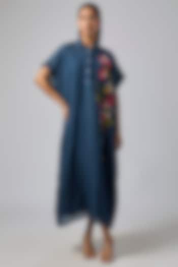 Blue Linen Vacation Dress by Half Full Curve at Pernia's Pop Up Shop