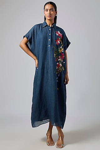 Blue Linen Dress by Half Full Curve