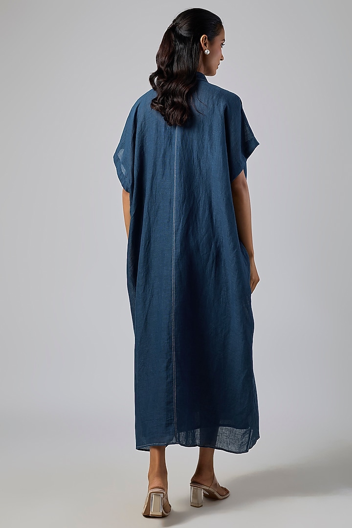 Blue Linen Vacation Dress by Half Full Curve at Pernia's Pop Up Shop