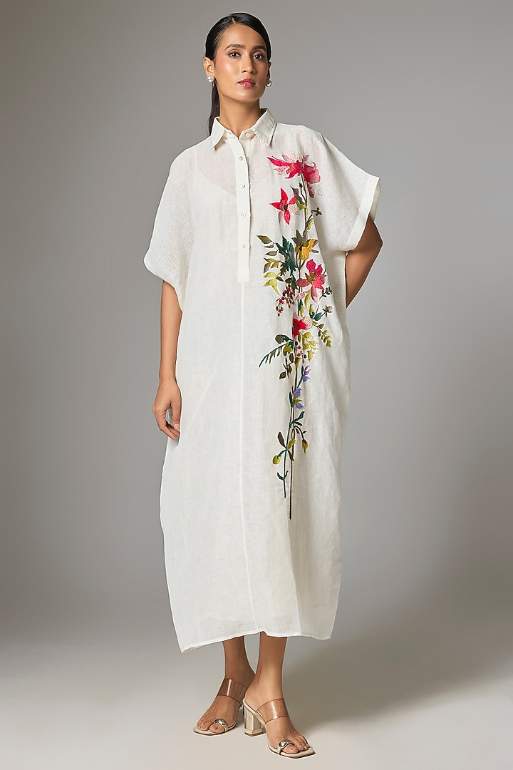 Ecru Pure Linen Square Kaftan by Half Full Curve at Pernia's Pop Up Shop
