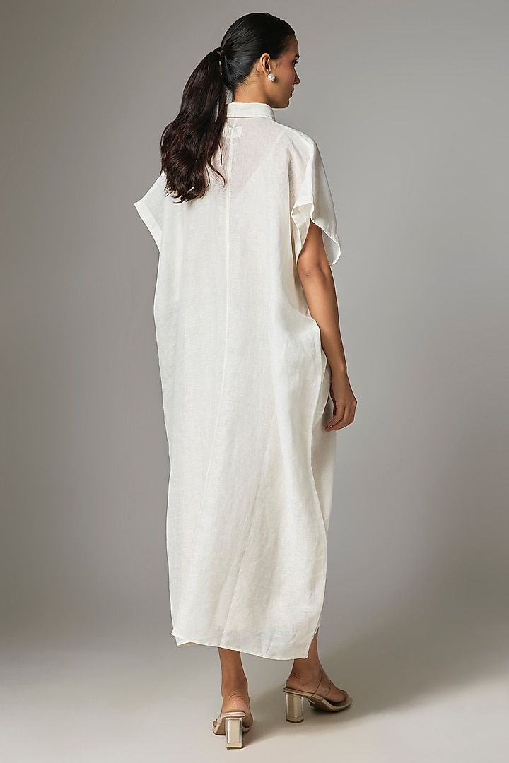 Ecru Pure Linen Square Kaftan by Half Full Curve at Pernia's Pop Up Shop