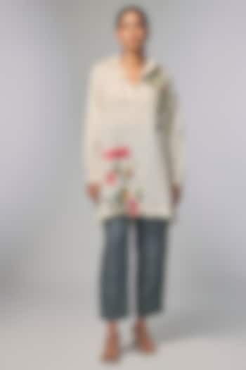 Ivory Linen Hand Embroidered Co-Ord Set by Half Full Curve at Pernia's Pop Up Shop