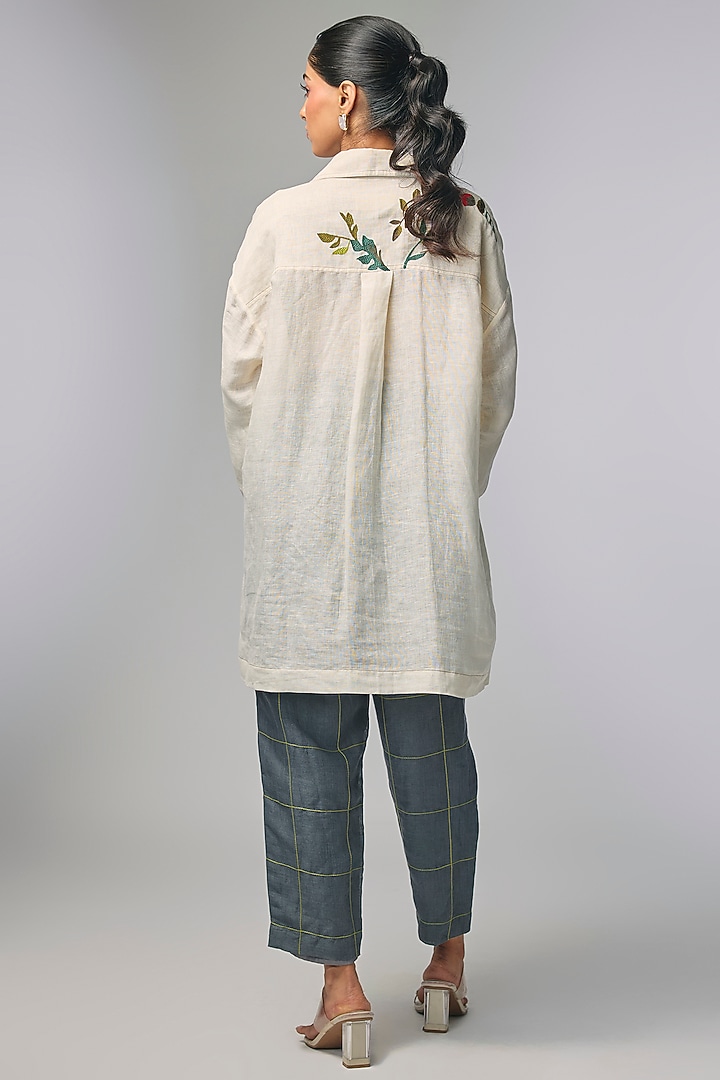 Ivory Linen Hand Embroidered Co-Ord Set by Half Full Curve at Pernia's Pop Up Shop