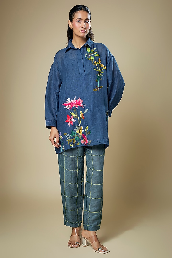 Blue Linen Co-Ord Set by Half Full Curve at Pernia's Pop Up Shop