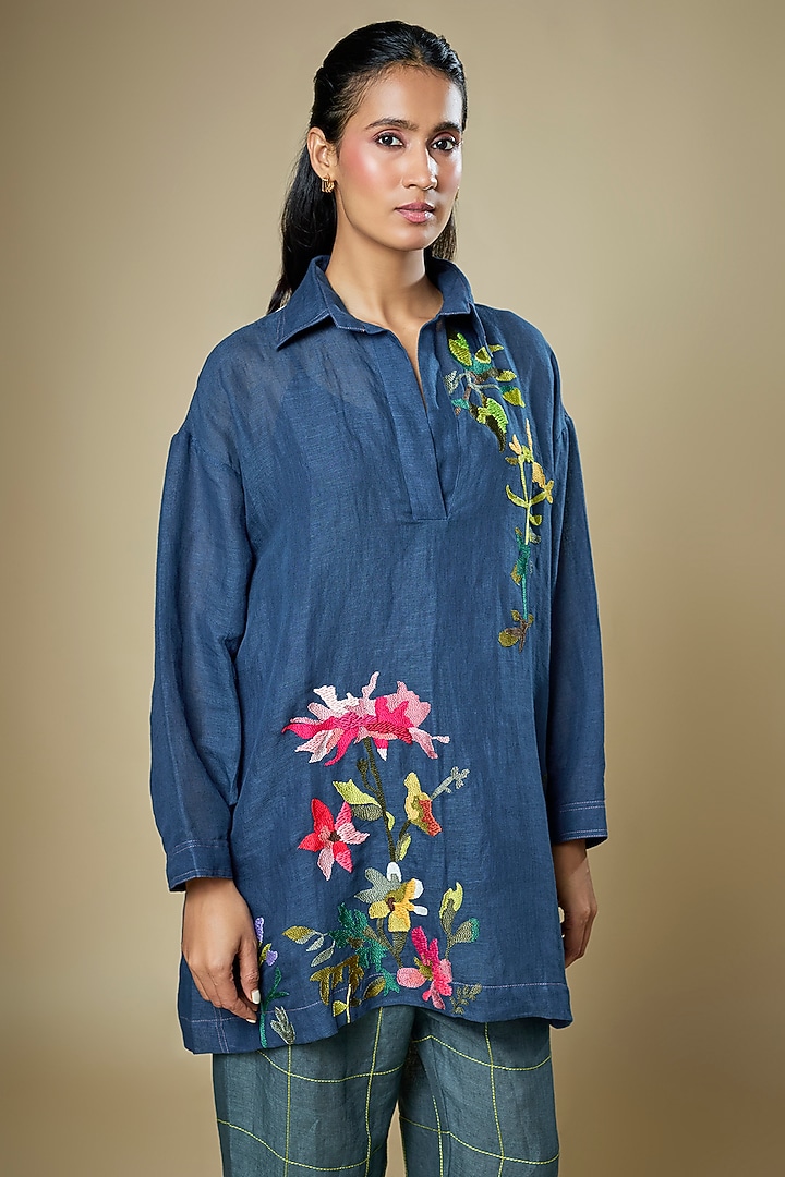 Blue Linen Co-Ord Set by Half Full Curve at Pernia's Pop Up Shop