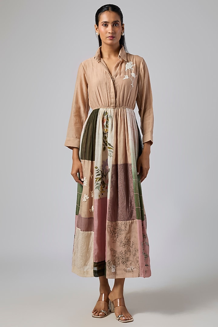 Multi-Colored Fine Chanderi Cocktail Dress by Half Full Curve at Pernia's Pop Up Shop
