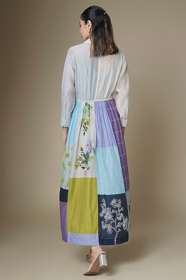Multi-Colored Fine Chanderi Upcycled Shirt Cocktail Dress by Half Full Curve at Pernia's Pop Up Shop