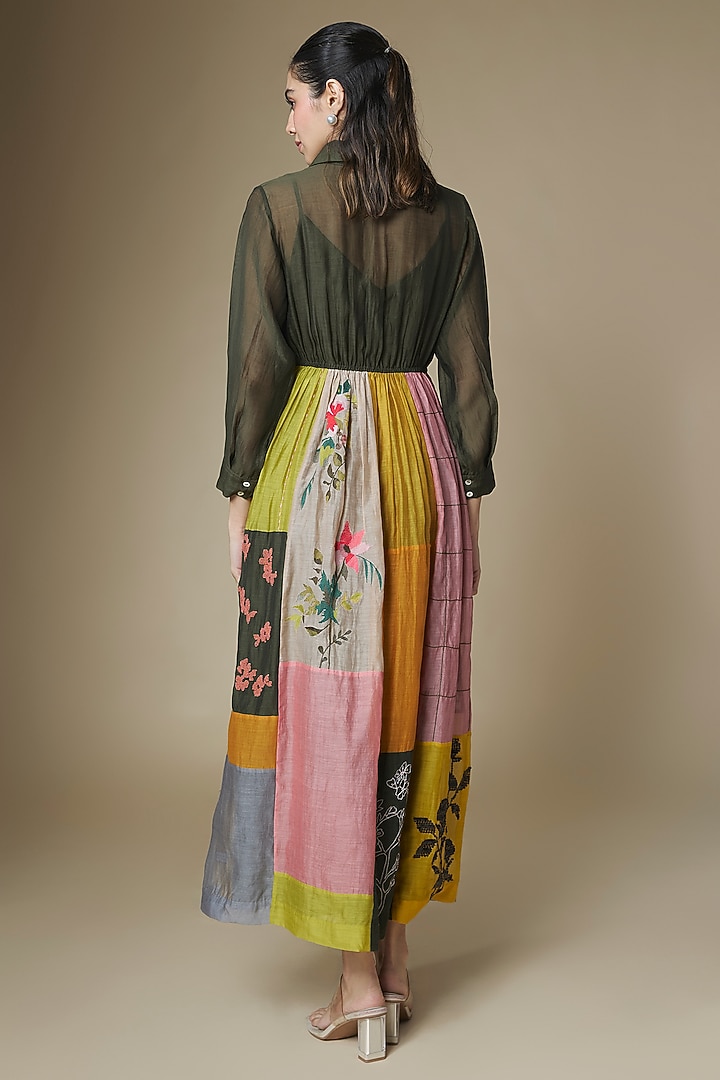 Multi-Colored Fine Chanderi Upcycled Shirt Cocktail Dress by Half Full Curve at Pernia's Pop Up Shop