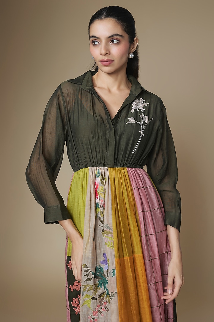 Multi-Colored Fine Chanderi Upcycled Shirt Cocktail Dress by Half Full Curve at Pernia's Pop Up Shop