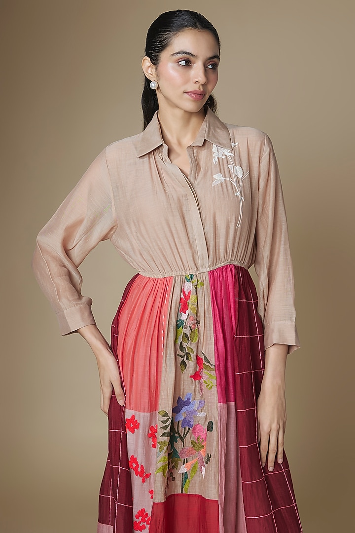 Multi-Colored Fine Chanderi Upcycled Shirt Cocktail Dress by Half Full Curve at Pernia's Pop Up Shop