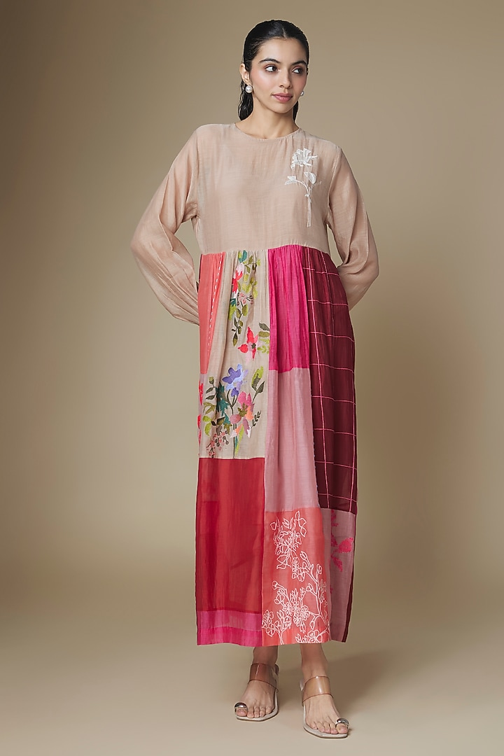Multi-Colored Fine Chanderi Upcycled Shirt Cocktail Dress by Half Full Curve at Pernia's Pop Up Shop