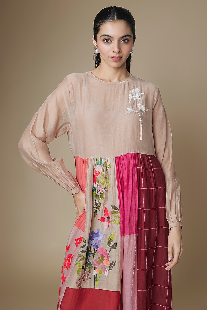 Multi-Colored Fine Chanderi Upcycled Shirt Cocktail Dress by Half Full Curve at Pernia's Pop Up Shop