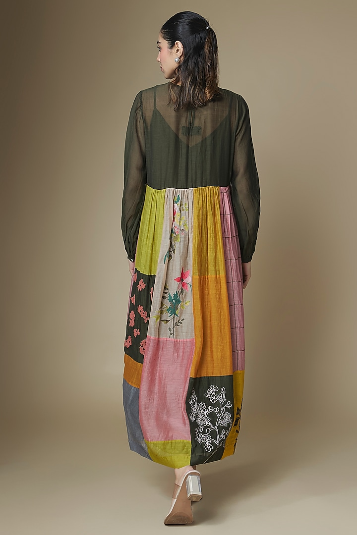 Multi-Colored Fine Chanderi Upcycled Shirt Cocktail Dress by Half Full Curve at Pernia's Pop Up Shop