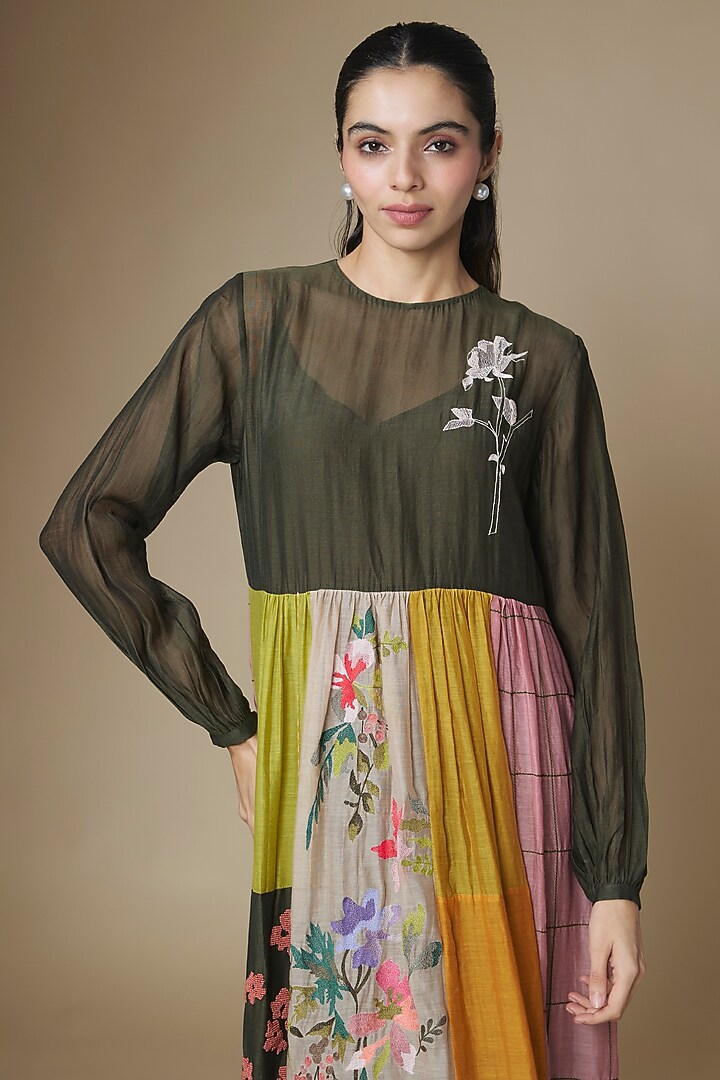 Multi-Colored Fine Chanderi Upcycled Shirt Cocktail Dress by Half Full Curve at Pernia's Pop Up Shop