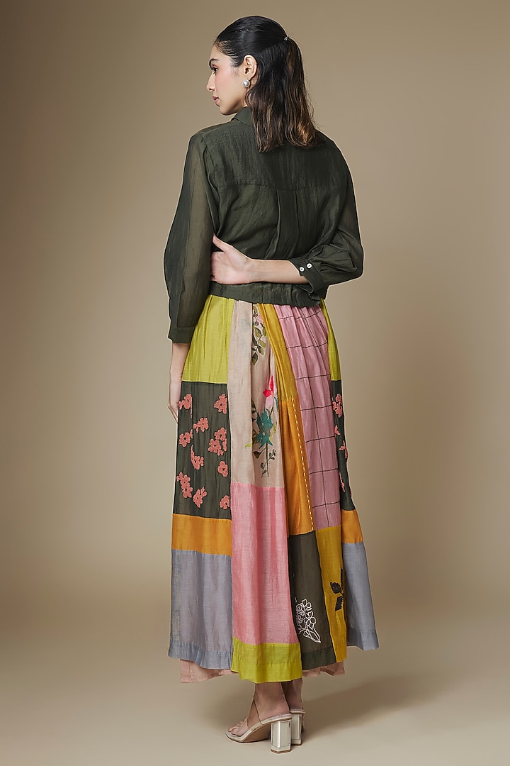 Multi-Colored Fine Chanderi Upcycled Skirt Set by Half Full Curve at Pernia's Pop Up Shop