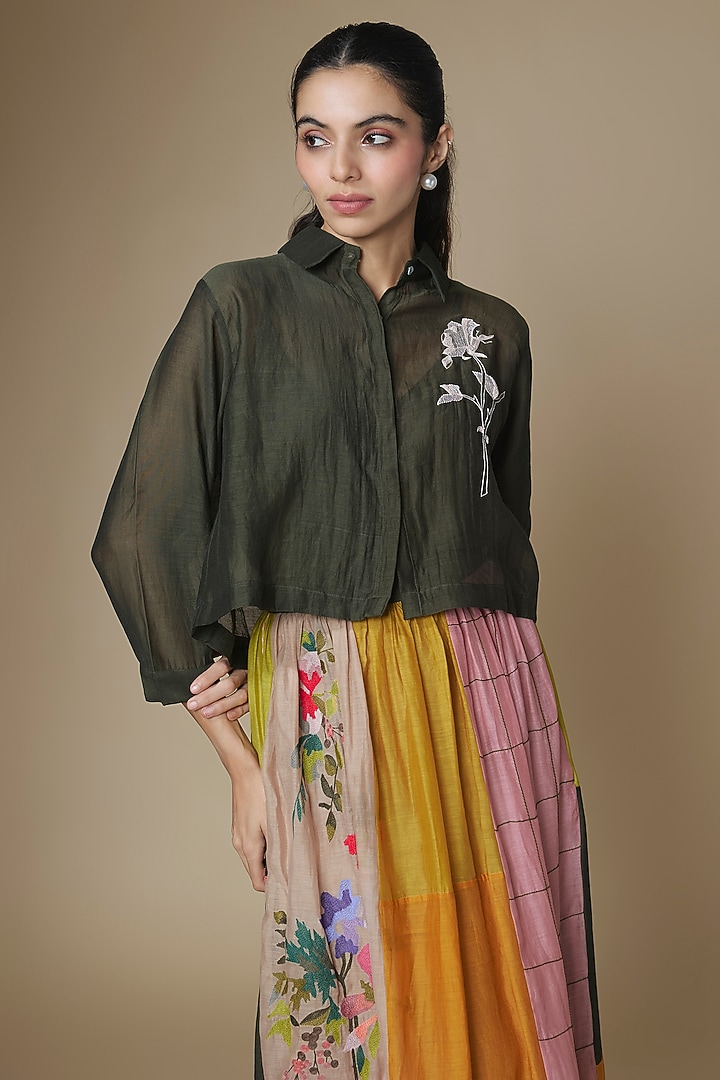 Multi-Colored Fine Chanderi Upcycled Skirt Set by Half Full Curve at Pernia's Pop Up Shop