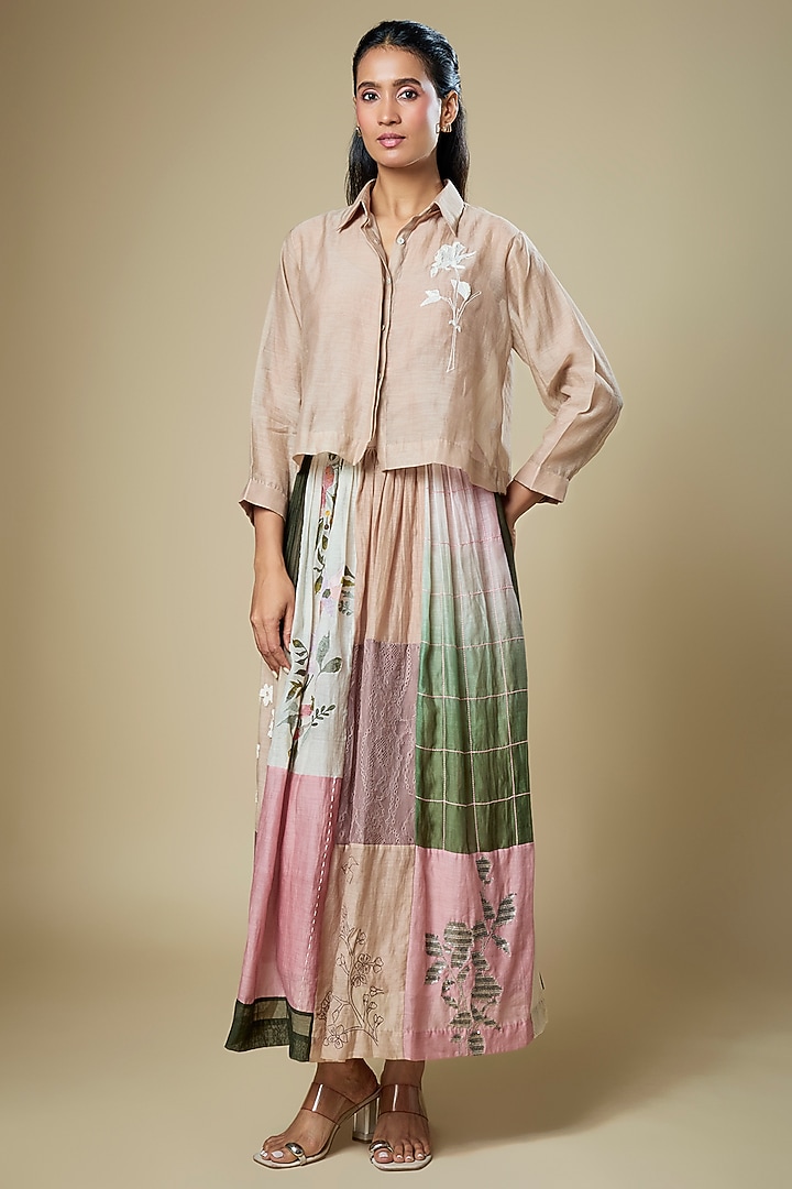 Multi-Colored Fine Chanderi Skirt Set by Half Full Curve at Pernia's Pop Up Shop