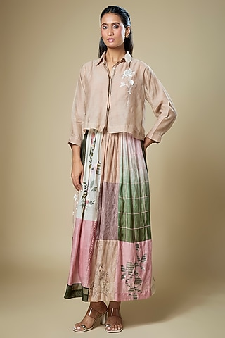 Multi-Colored Fine Chanderi Skirt Set by Half Full Curve