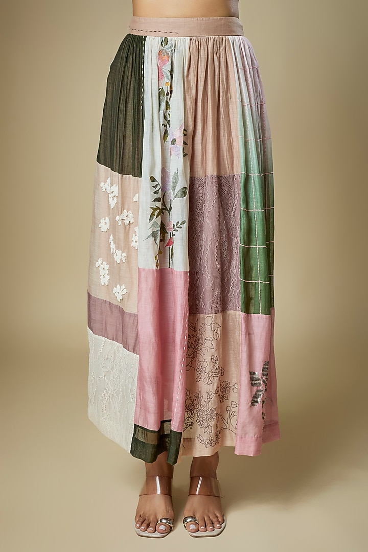 Multi-Colored Fine Chanderi Skirt Set by Half Full Curve at Pernia's Pop Up Shop