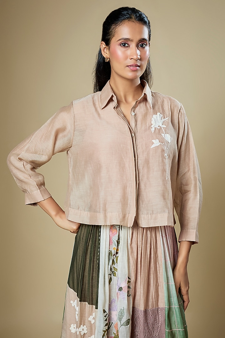 Multi-Colored Fine Chanderi Skirt Set by Half Full Curve at Pernia's Pop Up Shop