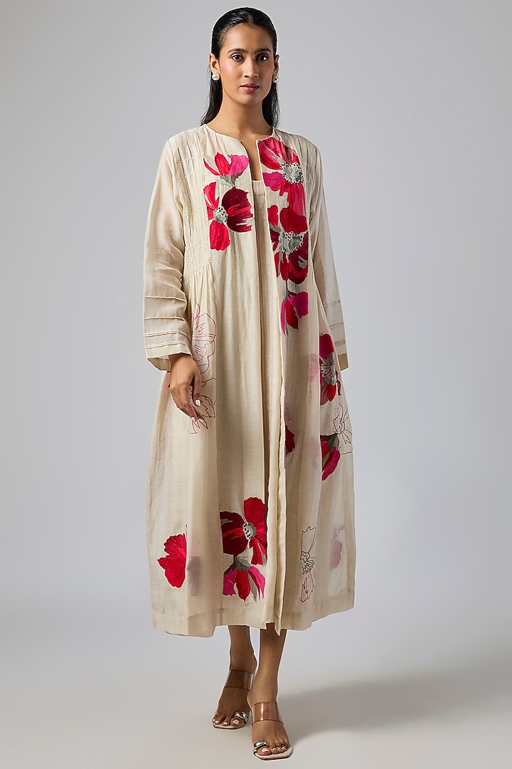 Ecru Fine Chanderi Jacket Cocktail Dress by Half Full Curve at Pernia's Pop Up Shop
