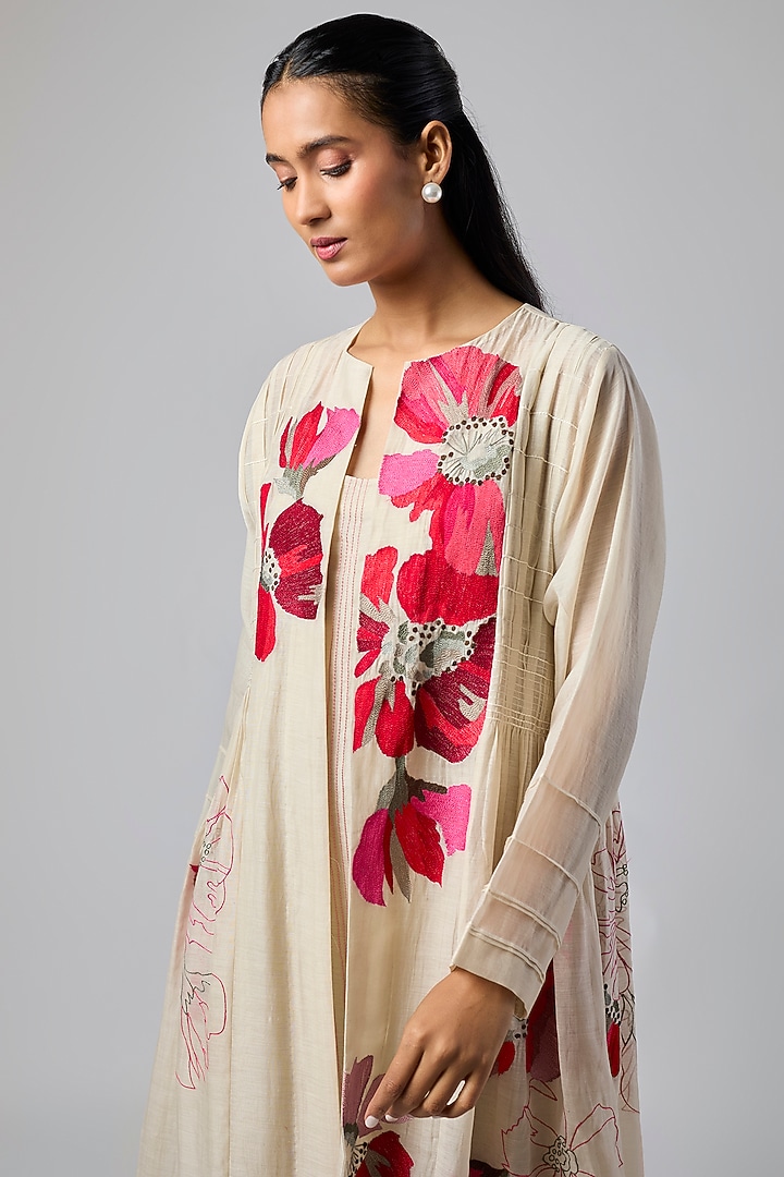 Ecru Fine Chanderi Jacket Cocktail Dress by Half Full Curve at Pernia's Pop Up Shop