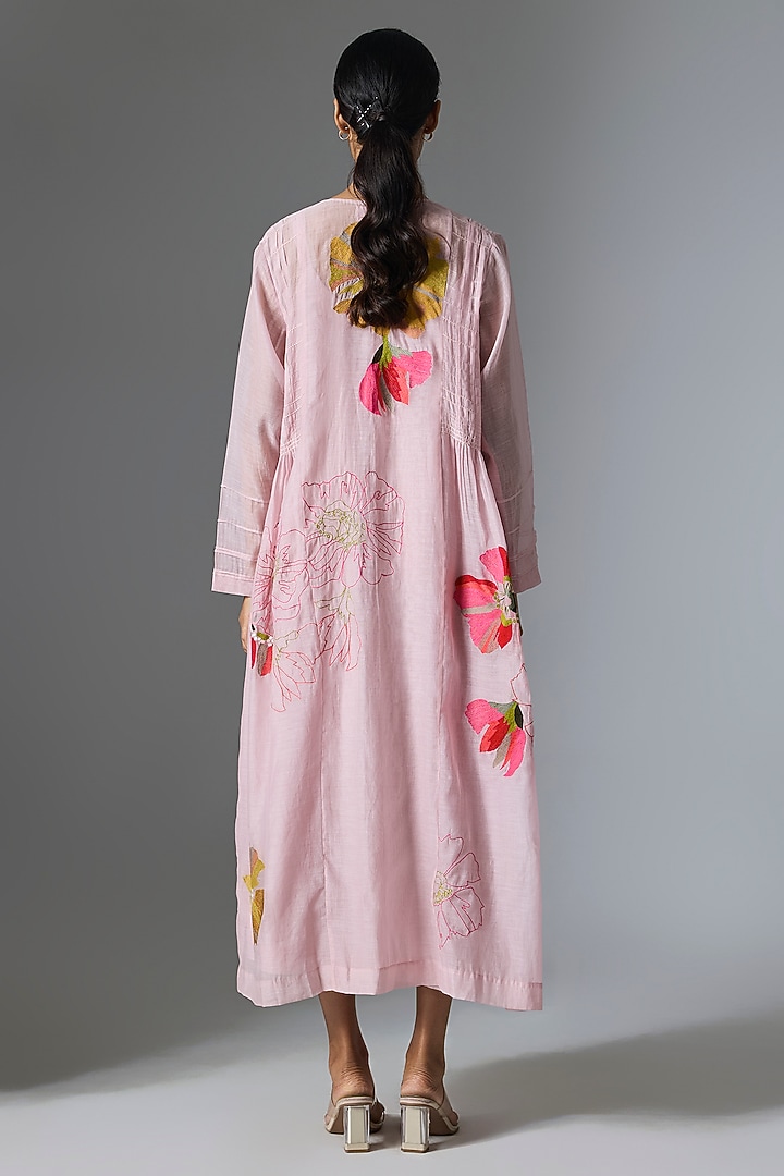 Baby Pink Fine Chanderi Long Jacket by Half Full Curve at Pernia's Pop Up Shop