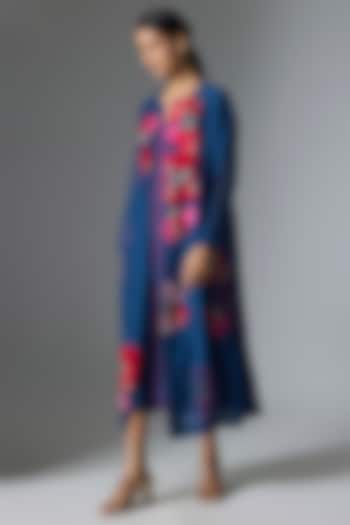 Blue Fine Chanderi Jacket Set by Half Full Curve at Pernia's Pop Up Shop