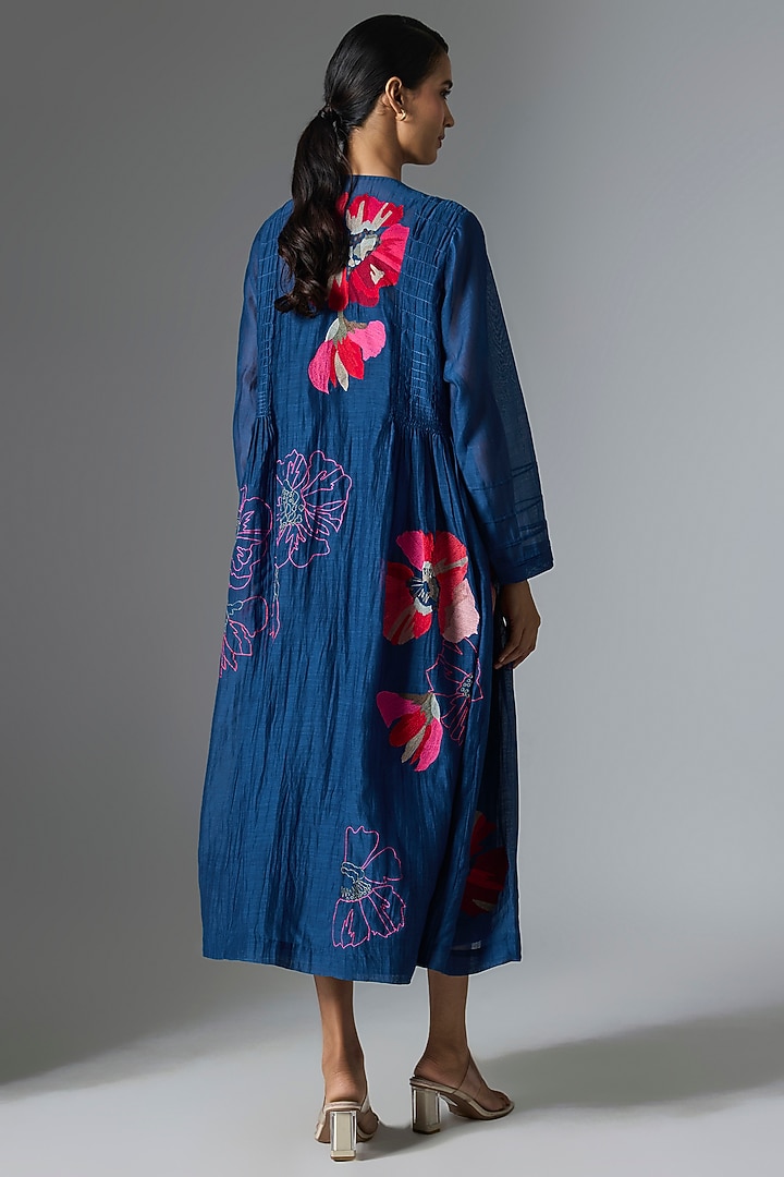 Blue Fine Chanderi Jacket Set by Half Full Curve at Pernia's Pop Up Shop