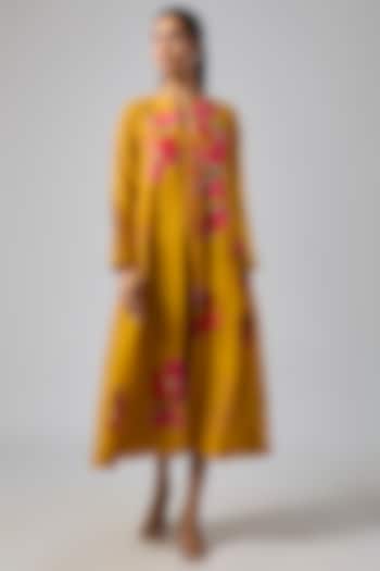 Yellow Fine Chanderi Jacket Cocktail Dress by Half Full Curve at Pernia's Pop Up Shop