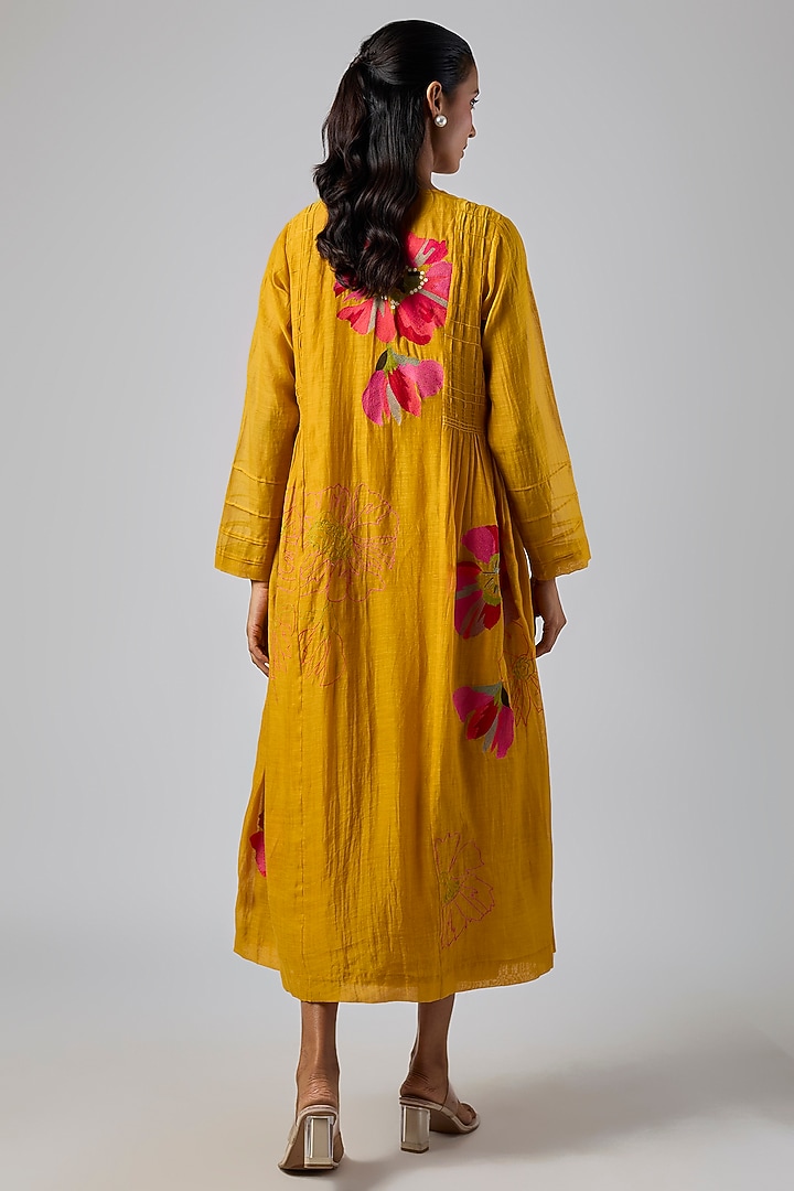 Yellow Fine Chanderi Jacket Cocktail Dress by Half Full Curve at Pernia's Pop Up Shop