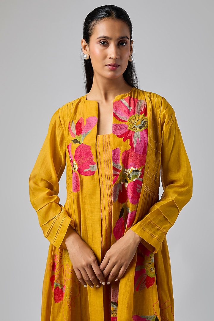 Yellow Fine Chanderi Jacket Cocktail Dress by Half Full Curve at Pernia's Pop Up Shop