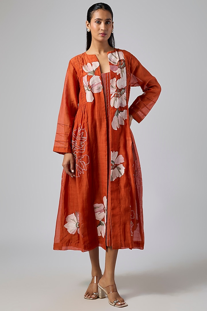 Orange Fine Chanderi Jacket Cocktail Dress by Half Full Curve at Pernia's Pop Up Shop