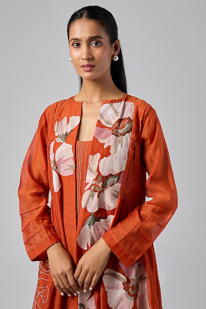 Orange Fine Chanderi Jacket Cocktail Dress by Half Full Curve at Pernia's Pop Up Shop