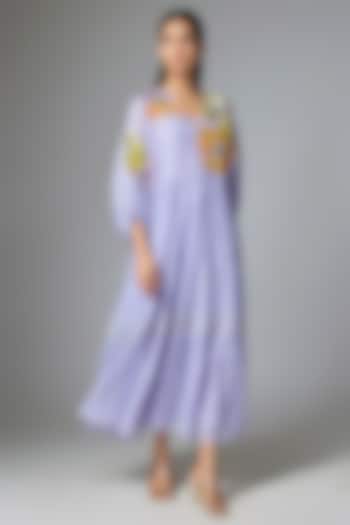 Lilac Pure Linen Applique Embroidered Vacation Dress by Half Full Curve at Pernia's Pop Up Shop