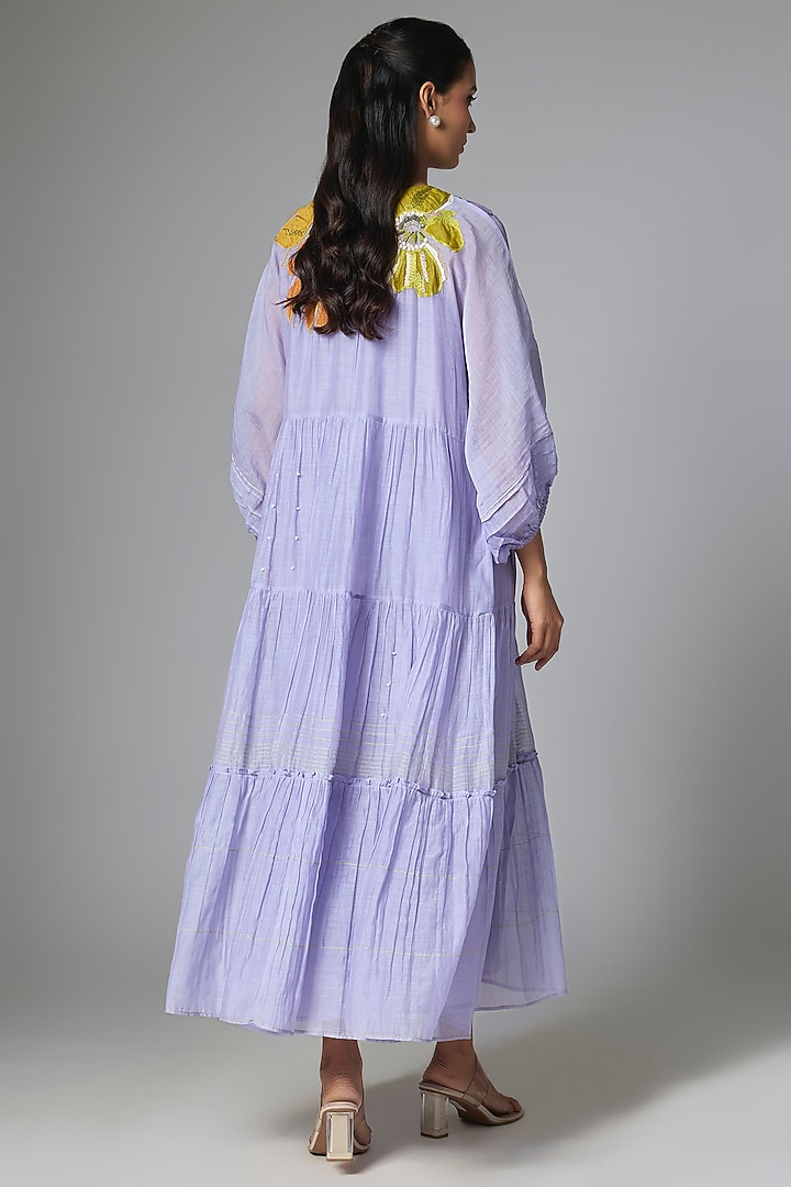 Lilac Pure Linen Applique Embroidered Vacation Dress by Half Full Curve at Pernia's Pop Up Shop