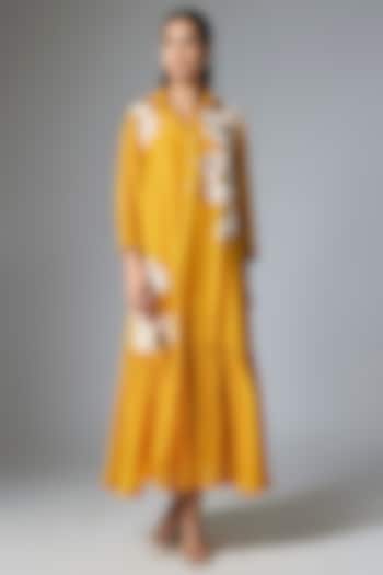 Yellow Fine Chanderi Applique Embroidered Flapper Vacation Dress by Half Full Curve at Pernia's Pop Up Shop
