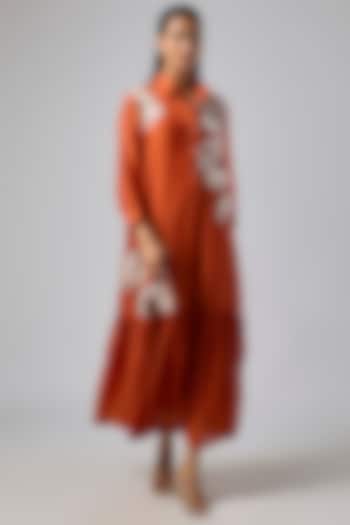 Orange Fine Chanderi Shirt Vacation Dress by Half Full Curve at Pernia's Pop Up Shop