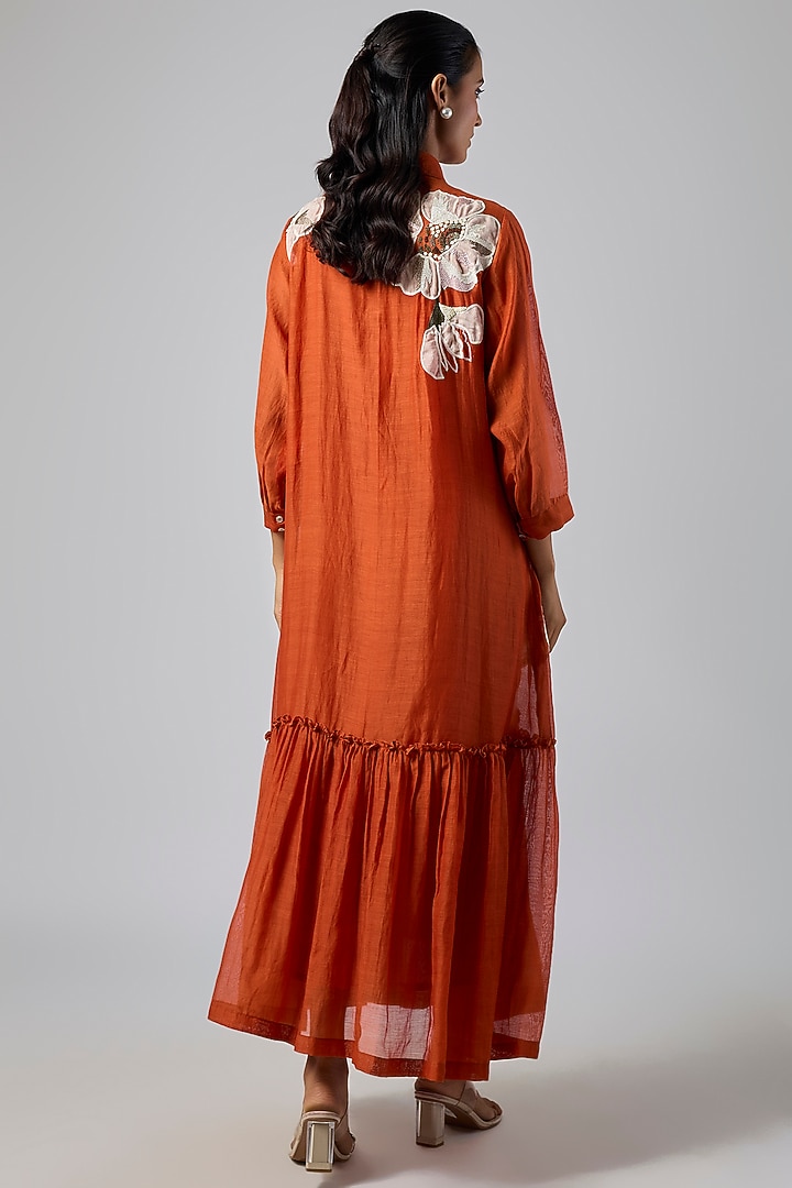 Orange Fine Chanderi Shirt Vacation Dress by Half Full Curve at Pernia's Pop Up Shop